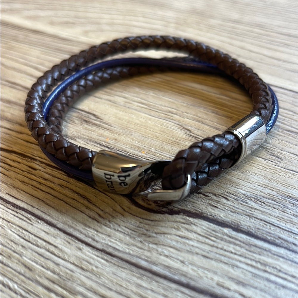 Be Brave - Brown and Purple Braided Leather Bracelet